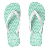 Trendy Mint Green Chevron Zigzag Name en Monogram Teenslippers (Voetbed)