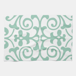 Trendy Mint Green Damask Pattern Theedoek