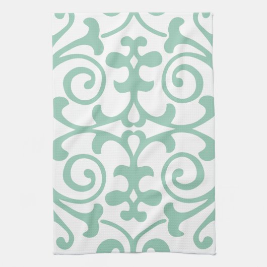 Trendy Mint Green Damask Pattern Theedoek (Verticaal)
