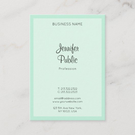Trendy Mint Green Elegant Handgeschreven Script Na Visitekaartje (Voorkant)