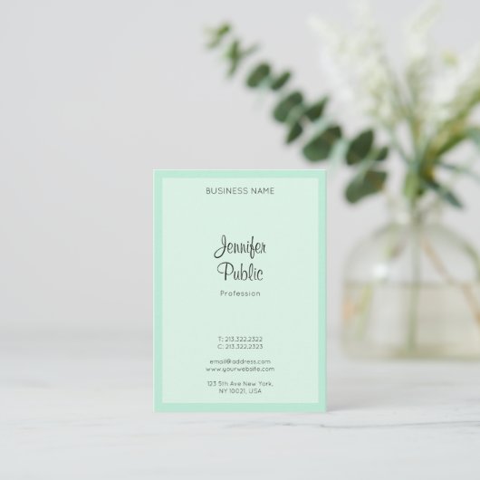 Trendy Mint Green Elegant Handgeschreven Script Na Visitekaartje (Staand voorkant)