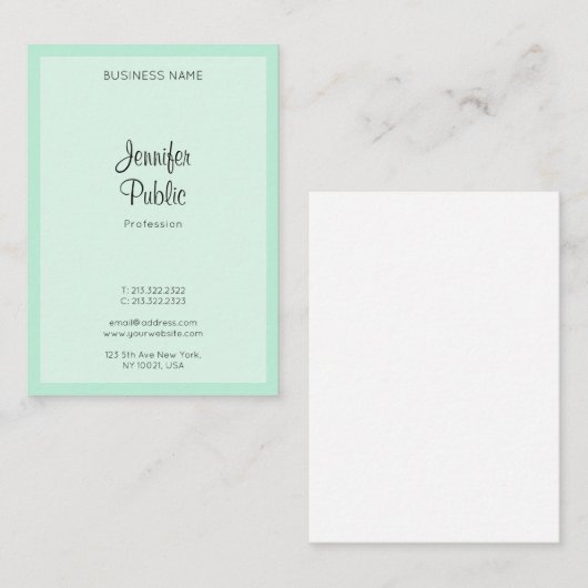 Trendy Mint Green Elegant Handgeschreven Script Na Visitekaartje (Voorkant / Achterkant)