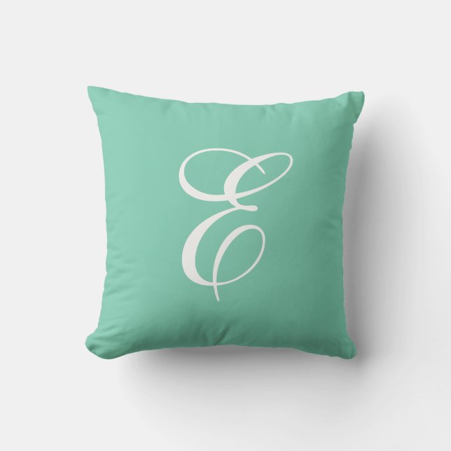Trendy Mint Green en White Monogram Sierkussen (Voorkant)