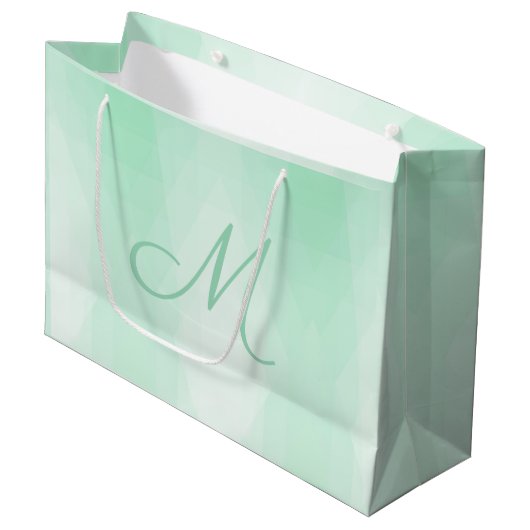 Trendy Mint Green Monogrammed Modern Sjabloon Groot Cadeauzakje (Voorkant Gekanteld)