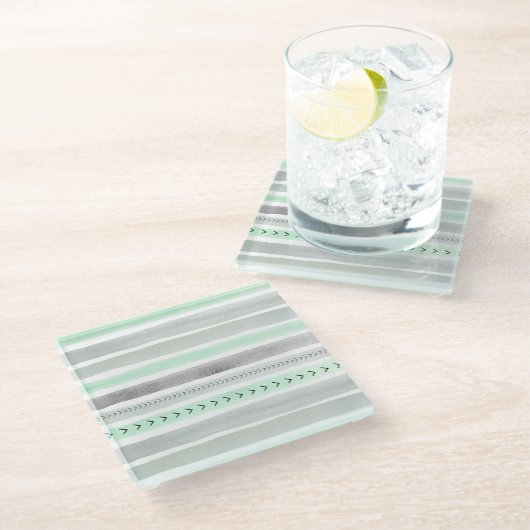 Trendy Mint Green Paint Stripes Pattern Glazen Onderzetter (Schuin)