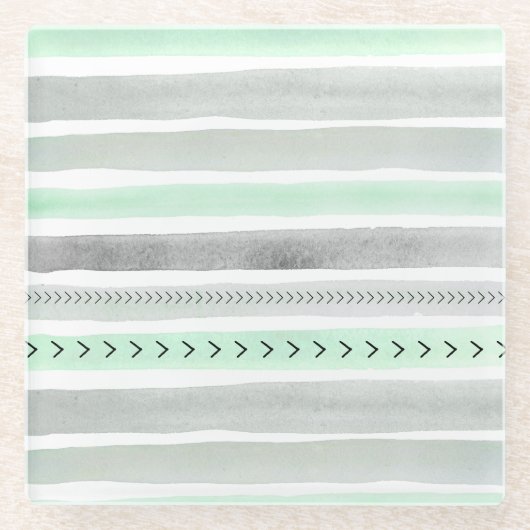 Trendy Mint Green Paint Stripes Pattern Glazen Onderzetter (Voorkant)