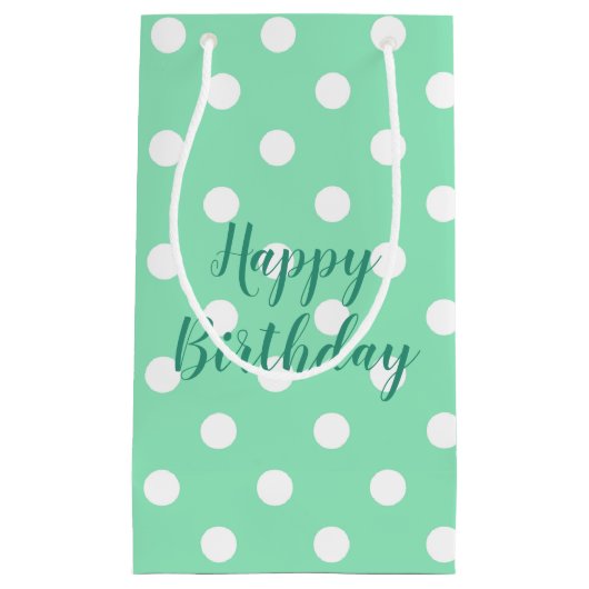 Trendy Mint Green Polka Dots Rustic Happy Birthday Klein Cadeauzakje (Voorkant)