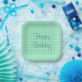 Trendy Mint Green Sjabloon Happy Birthday Text Dot Papieren Bordje (Feest)