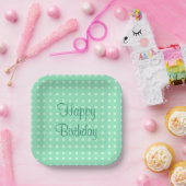 Trendy Mint Green Sjabloon Happy Birthday Text Dot Papieren Bordje (Feest)