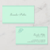 Trendy Mint Green Sjabloon Modern Script Monogram Visitekaartje (Voorkant / Achterkant)