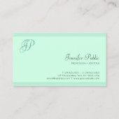 Trendy Mint Green Sjabloon Modern Script Monogram Visitekaartje (Achterkant)