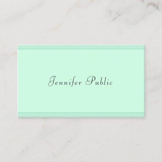 Trendy Mint Green Sjabloon Modern Script Monogram Visitekaartje (Voorkant)
