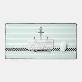 Trendy Mint Green Stripes en Waterverf Anchor Bureaumat (Keyboard & Muis)