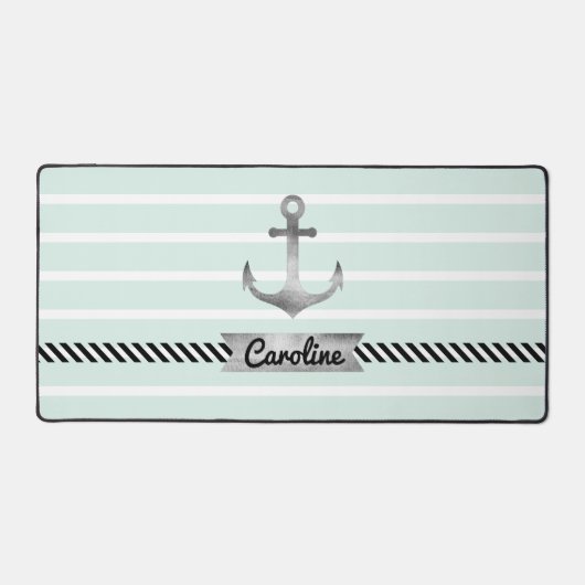 Trendy Mint Green Stripes en Waterverf Anchor Bureaumat (Voorkant)