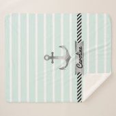 Trendy Mint Green Stripes en Waterverf Anchor Sherpa Deken (Voorkant (horizontaal))