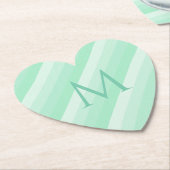 Trendy Mint Green Stripes Modern Monogram Sjabloon Kartonnen Onderzetters (Gekanteld)