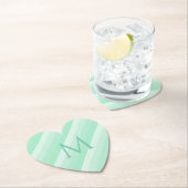 Trendy Mint Green Stripes Modern Monogram Sjabloon Kartonnen Onderzetters (Insitu)