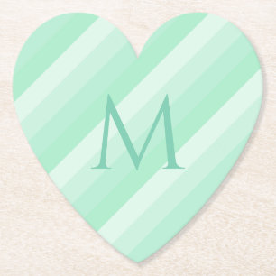 Trendy Mint Green Stripes Modern Monogram Sjabloon Kartonnen Onderzetters