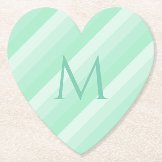 Trendy Mint Green Stripes Modern Monogram Sjabloon Kartonnen Onderzetters (Voorkant)