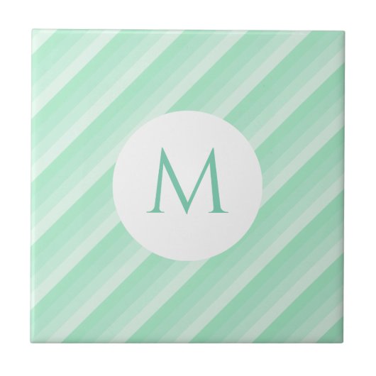 Trendy Mint Green Stripes Monogram Moderne Sjabloo Tegeltje (Voorkant)