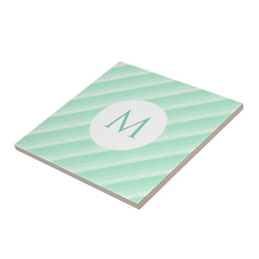 Trendy Mint Green Stripes Monogram Moderne Sjabloo Tegeltje (Zijkant)