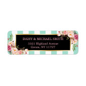 Trendy Mint Green Stripes Pink Flowers Wrapping Etiket (Voorkant)