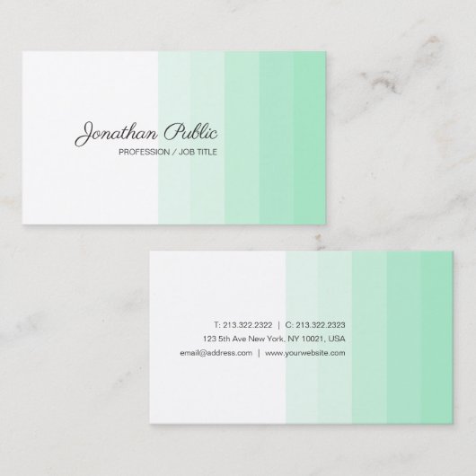Trendy Mint Green White Handgeschreven Script Name Visitekaartje (Voorkant / Achterkant)