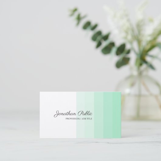 Trendy Mint Green White Handgeschreven Script Name Visitekaartje (Staand voorkant)