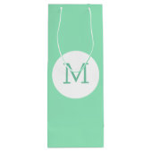 Trendy Mint Green White Monogram Elegant Sjabloon Wijn Cadeautas (Achterkant)