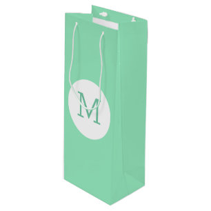 Trendy Mint Green White Monogram Elegant Sjabloon Wijn Cadeautas