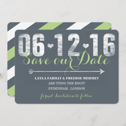 Trendy Mint & Grey Save the Date (Voorkant / Achterkant)