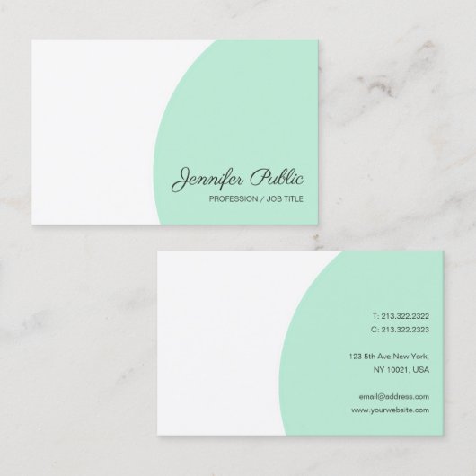 Trendy Mint Groen Wit Modern Handschrift Script Visitekaartje (Voorkant / Achterkant)