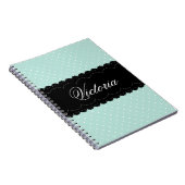 Trendy Mint Polka Dots Black Custom Name Design Notitieboek (Rechterzijde)