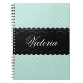 Trendy Mint Polka Dots Black Custom Name Design Notitieboek (Voorkant)