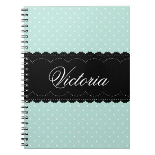 Trendy Mint Polka Dots Black Custom Name Design Notitieboek