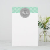 Trendy Mint Trellis Pattern Gray Monogram Briefpapier (Staand voorkant)