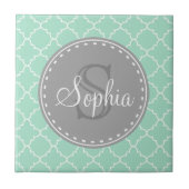 Trendy Mint Trellis Pattern Gray Monogram Tegeltje (Voorkant)