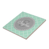 Trendy Mint Trellis Pattern Gray Monogram Tegeltje (Zijkant)
