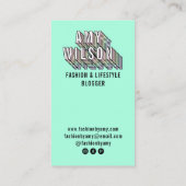 Trendy mintgroen 3d typografie blogger minimal visitekaartje (Achterkant)