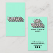 Trendy mintgroen 3d typografie blogger minimal visitekaartje (Voorkant / Achterkant)