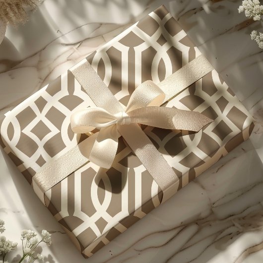 Trendy Mocha Brown Marokkaanse Trellis Patroon Cadeaupapier