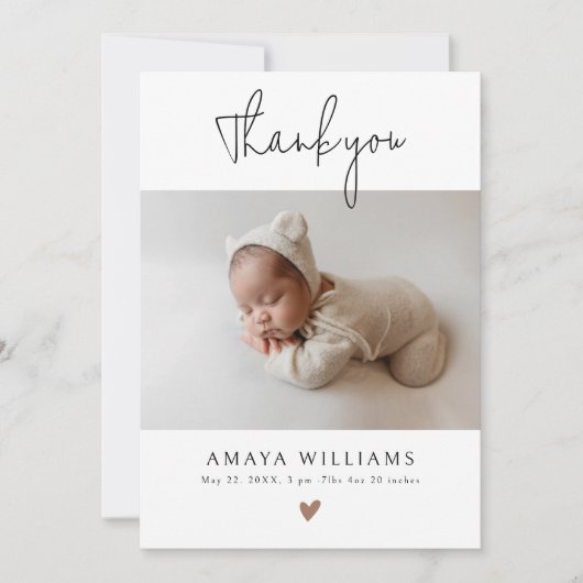 Trendy Mocha Hearts 2 Foto Modern Baby shower Bedankkaart (Voorkant)