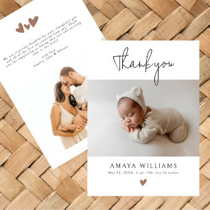 Trendy Mocha Hearts 2 Foto Moderne Baby Shower Bedankkaart
