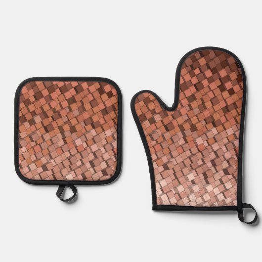 Trendy Mocha Mousse 3D Cube Oven Mitt & Pot Ovenwant & Pannenlap Set (Voorkant)