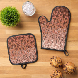 Trendy Mocha Mousse 3D Cube Oven Mitt & Pot Ovenwant & Pannenlap Set
