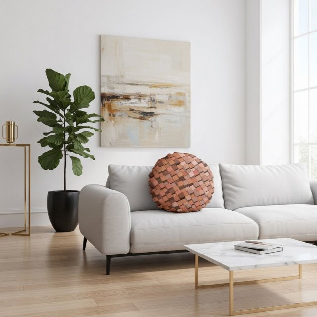 "Trendy Mocha Mousse Geometrische 3D Kubus Rond Kussen (Creator heeft geüpload)