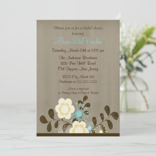 Trendy Mod Flower Bridal Shower Invitation Kaart (Staand voorkant)