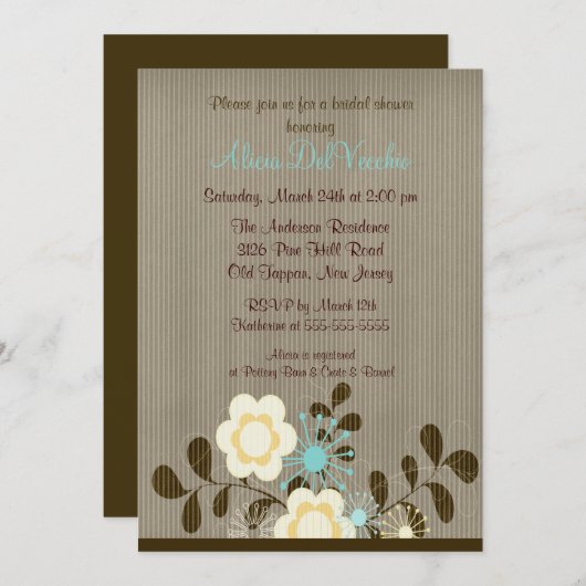 Trendy Mod Flower Bridal Shower Invitation Kaart (Voorkant / Achterkant)