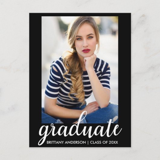 Trendy Mode Graduation Party Fotouitnodiging B Uitnodiging Briefkaart (Voorkant)