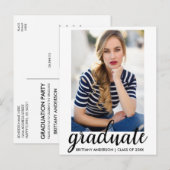 Trendy Mode Graduation Party Photo Invitation W Uitnodiging Briefkaart (Voorkant / Achterkant)